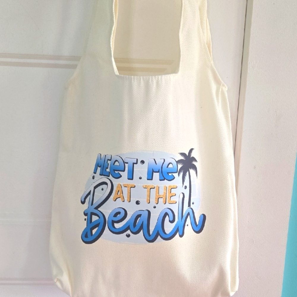 Meet Me At The Beach Tote Bag W Exterior Back Pocket NWOT New W Out Tags Summer